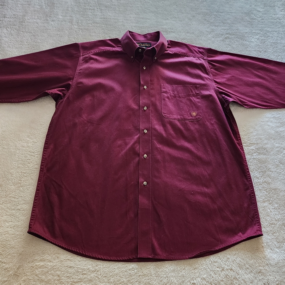 Ariat Solid Twill Classic Fit Long-Sleeve Shirt, Men's Size XL, EUC - Burgundy